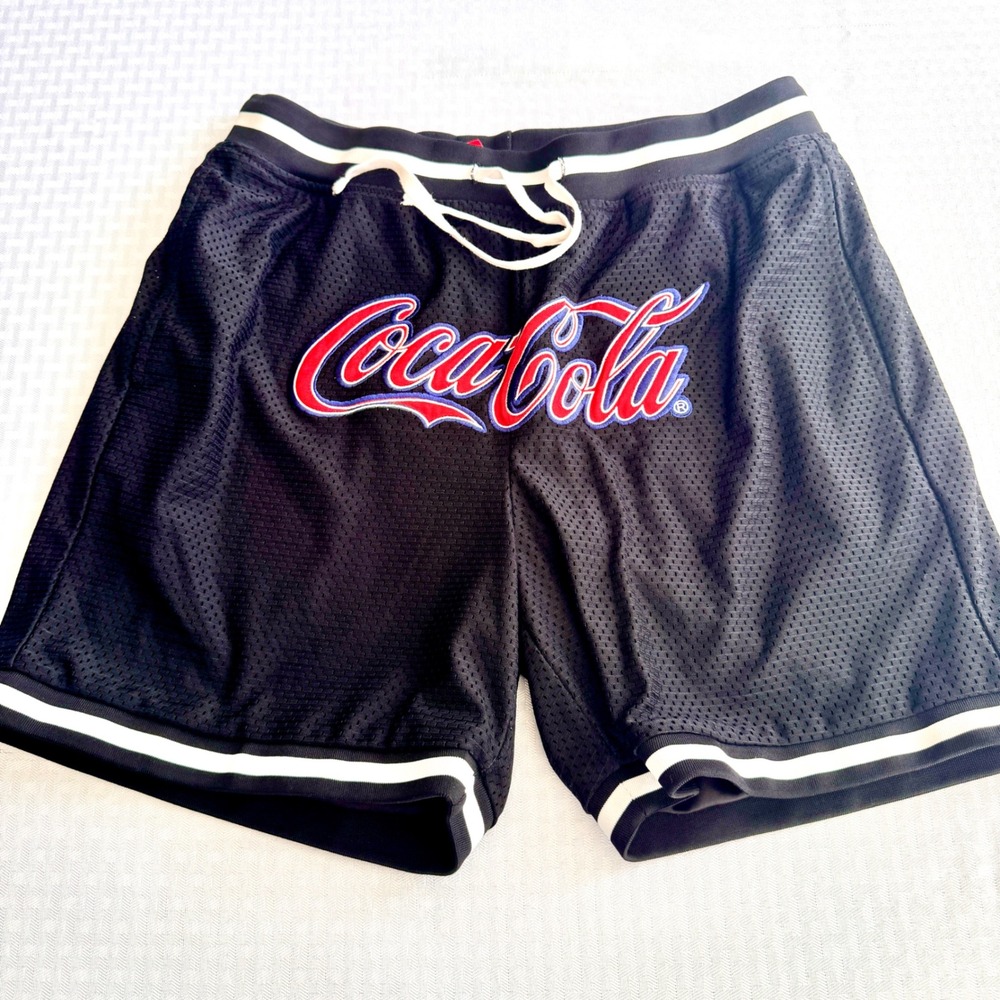 Forever 21 Coca-Cola Mesh Basketball Shorts Mens Large Black Embroidered Logo